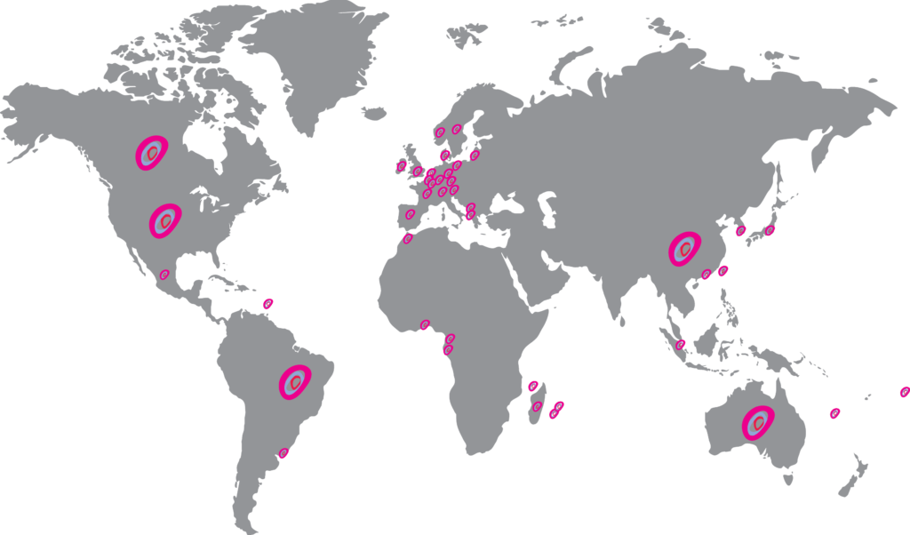Présence de Vinovalie à l'international - carte du monde